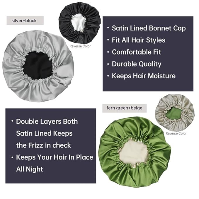 Mend Satin Shower Cap & Sleep Bonnet, Champagne & Blush, 2 pk.