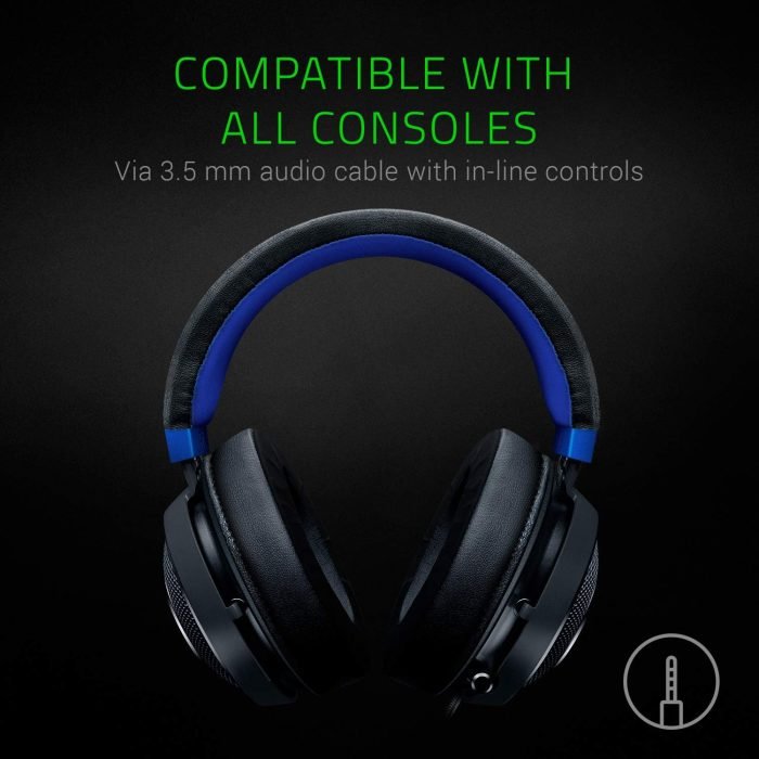 Razer Kraken Gaming Headset: Lightweight Aluminum Frame – Retractable Noise Isolating Microphone – for PC, PS4, PS5, Switch, Xbox One, Xbox Series X & S, Mobile – 3.5 mm Headphone Jack – Black/Blue