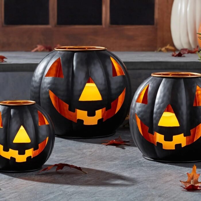 Member’s Mark Pre-Lit Black Metal Jack-O-Lantern, Set of 3