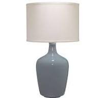 Table Lamp in Dove Grey Glass w/ Drum Shade in Pebble Linen