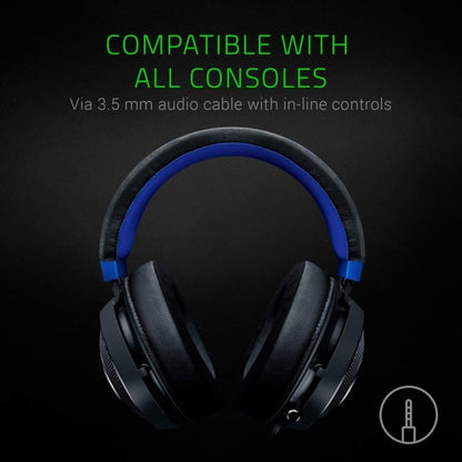 Razer Kraken Gaming Headset: Lightweight Aluminum Frame – Retractable Noise Isolating Microphone – for PC, PS4, PS5, Switch, Xbox One, Xbox Series X & S, Mobile – 3.5 mm Headphone Jack – Black/Blue
