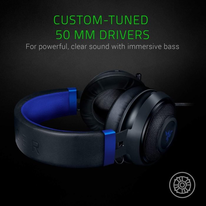 Razer Kraken Gaming Headset: Lightweight Aluminum Frame – Retractable Noise Isolating Microphone – for PC, PS4, PS5, Switch, Xbox One, Xbox Series X & S, Mobile – 3.5 mm Headphone Jack – Black/Blue