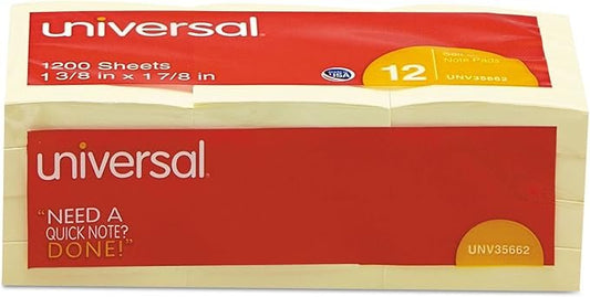 Universal Self-Stick Note Pads, 3 x 3, Yellow, 100-Sheet, 12/Pack