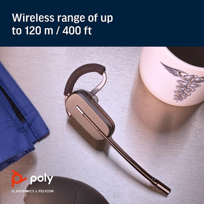 Plantronics – CS540 Wireless DECT Headset (Poly) – Single Ear (Mono) Convertible (3 wearing styles) – Connects to Desk Phone – Noise Canceling Microphone